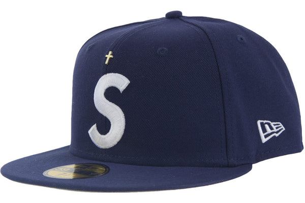 Supreme Dorado Cross S Logo New Era Sombrero Ajustado Claro Azul Marino