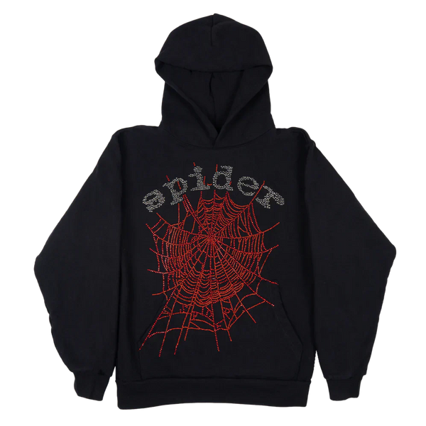 Sp5der OG Rhinestone Logo Hoodie Black
